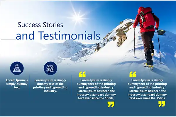 Example of a Success Stories and Testimonials slide in a Company Profile PPT.